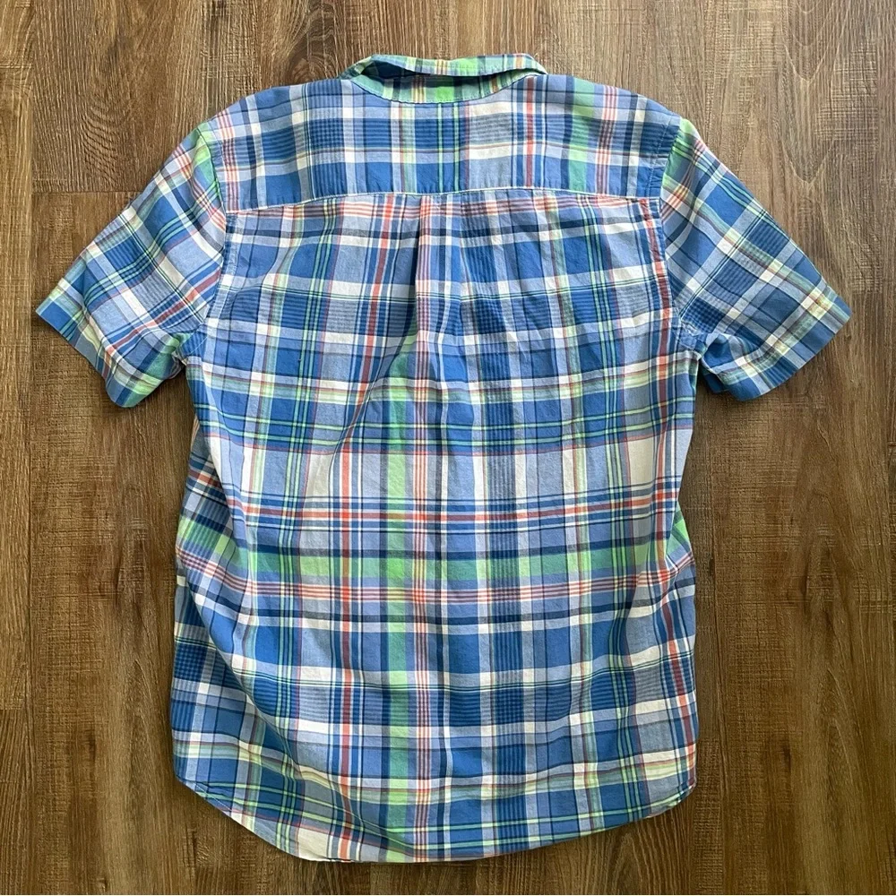 Ralph Lauren Boys XL 18-20 Blue Green Plaid Short Sleeve Button Down Shirt Pony